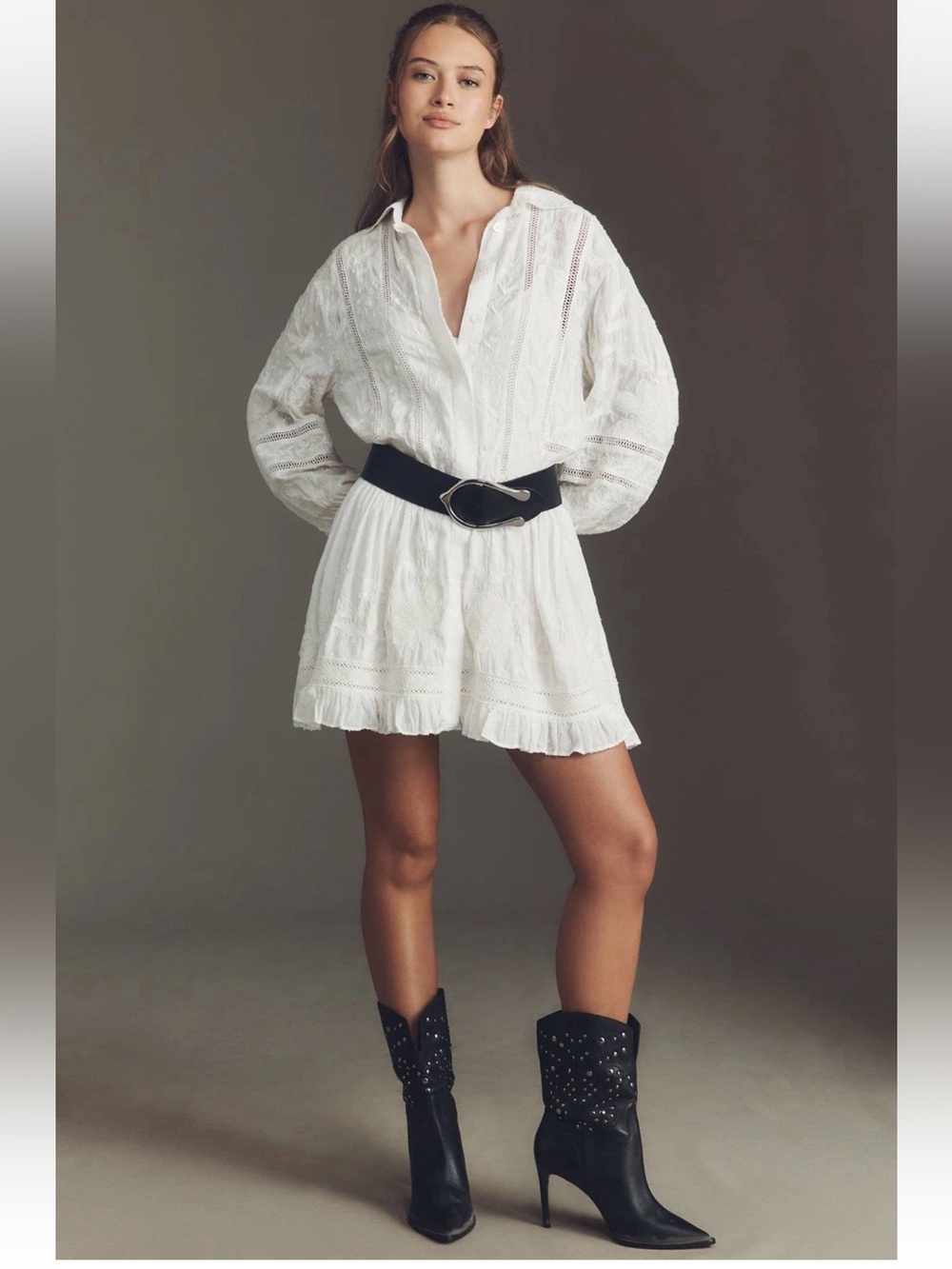 By Anthropologie Embroidered Mini Shirt Dress
